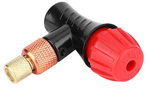 SPYMINNPOO Tête de Valve de Gonflage de Vélo CO2 en Alliage D'aluminium Haute Résistance, Valve Presta/Schrader, Noir + Rouge, 1 Pièce, Convient pour 3 X 7 21 Vitesses, pour Les Cyclistes de Route