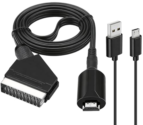Volink Scart to HDMI Converter with HDMI Cable, Scart Input to HDMI Output Adapter Support 720P/1080P Switch for DVD Player, STB, Sky, VHS, VCR, PS3, Wii to HDTV Monitor Projector