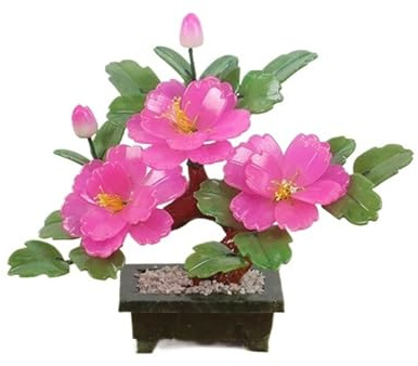 WANGHAI-666 Artificial Bonsai Trees Jade Bonsai, Retro Peony Chinese Handicraft Artificial Flower Potted Plant(Pink)