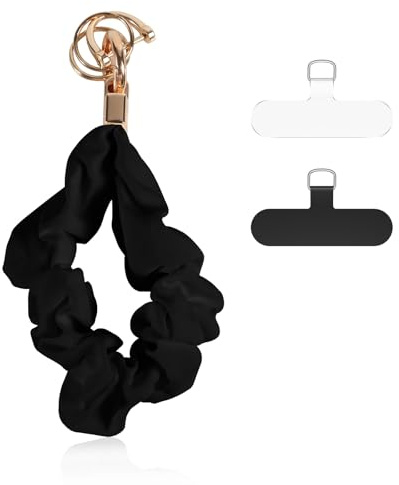 Knrlqim Universell kort mobiltelefonsnodd med lapp, telefonsmycken, telefonrem, kedja, mobiltelefon, kompatibel med smartphones, Svart 2, 16cm
