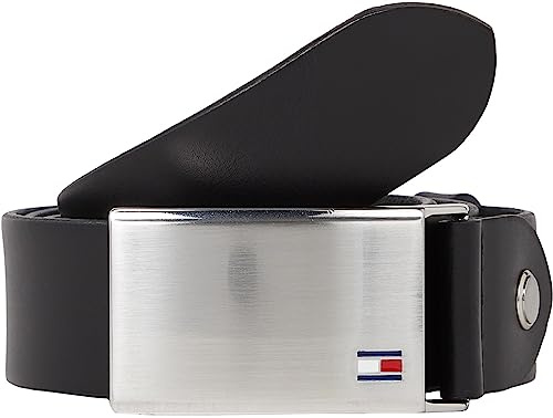Tommy Hilfiger Herren Gürtel Plaque Belt 3,5 cm Ledergürtel, Schwarz (Black), 115 cm
