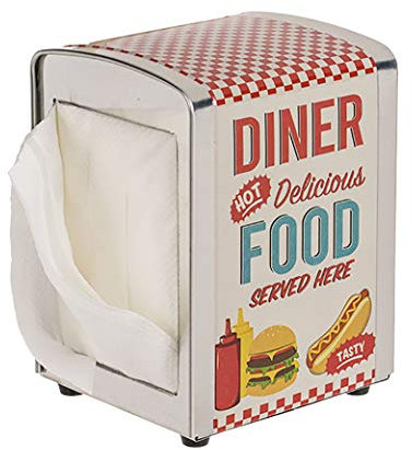 Serviettenspender Serviettenhalter mit Diner Retro-Design, ca. 14 x 10 cm, inkl. 60 Servietten (Delicious Food)