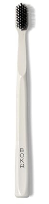 Boka Classic Manual Toothbrush with Extra Soft Activated-Charcoal, Tapered Bristles, Bioplastic Handle That Includes Travel Cap, Dentist-Approved, Great for Adults and Kids, White (Pack of 1)