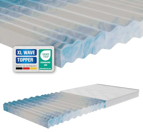 Topper XL Wave 10cm, Matratzenauflage - 7-Zonen-Wellenschnitt - H2, H3, H4 - alle Größen für alle Bettarten geeignet (H3 - mittel, 100 x 200 cm)