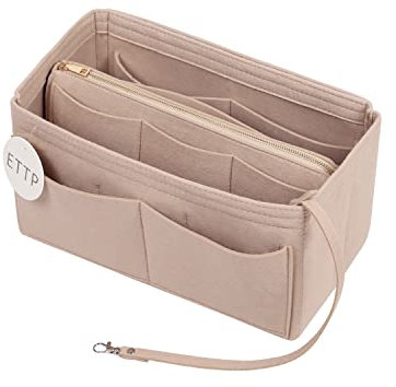 ETTP Geldbörsen-Organizer-Einsatz, Filz-Tasche, Organizer mit Metall-Reißverschluss, Handtaschen-Organizer für Speedy, Neverfull, Tragetasche, Handtasche, 7 Farben, 5 Größen, beige, Large