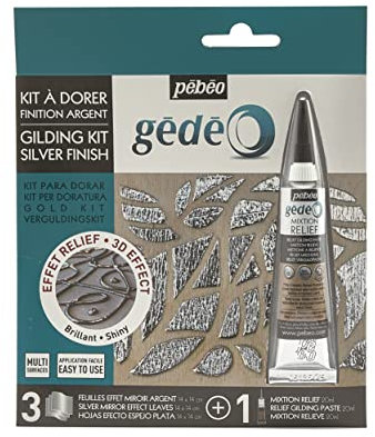 Pebeo GÉDÉO Effect KIT-3D Mixtion & 3 Silver Mirror, 3 foils