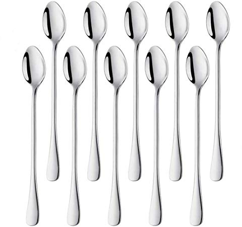 Generi Lot de 10 cuillères à long manche en acier inoxydable pour mélanger le thé froid, le café, les cocktails, les smoothies, les boissons froides
