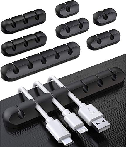 Kabelhalter Kabelclips, 8 Kabel Organizer Set, Selbstklebend Kabelclips Kabelmanagement Zubehör, USB Ladekabel Kabel Halterungen für Büro Schreibtisch