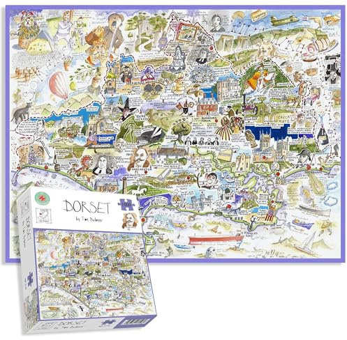 Carte Comique du Dorset, œuvre de Tim Bulmer – Puzzle de 1000 pièces pour Adultes, Grand Puzzle de 66 cm x 50 cm. Difficile à Terminer mais Amusant et Humoristique
