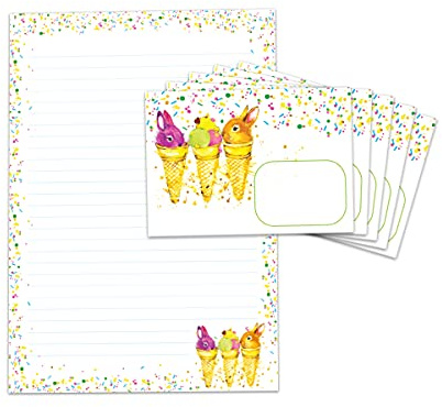 Briefpapier-Set Kaninchen für Kinder Mädchen Jungen Briefblock liniert mit Umschlägen Umschlag (Block A4 mit 25 Blätter + 15 Umschläge)