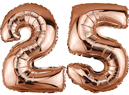 DekoRex Ballon gonflable en or rose - 82 cm - Décoration d'anniversaire de mariage (chiffre 25)