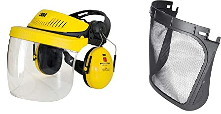 3M Gesichtsschutz G500 Multisystem, Gelb & 5C-1 Netzvisier für Schutzhelm G22 G3000 und Multisystem G500, Edelstahl