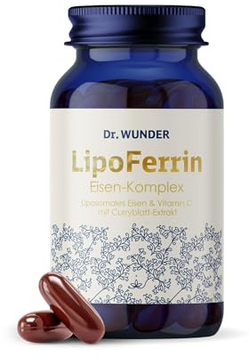 Dr. Wunder LipoFerrin – 60 liposomale Softkapseln | 21mg Eisen + Vitamin C | Echte liposomale Form – besonders verträglich & magenfreundlich | mit Curryblatt, Aronia & Aspergillus oryzae