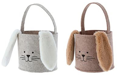2 wunderschöne Geschenktaschen Hase aus Filz mit Kuschelohren Geschenkverpackung zu Ostern Osterkorb (Cream/Braun)