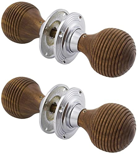 AB Hardware 2 Pairs of Rosewood Polished Chrome Wooden Beehive Door Knobs Hard Wood Rim Set