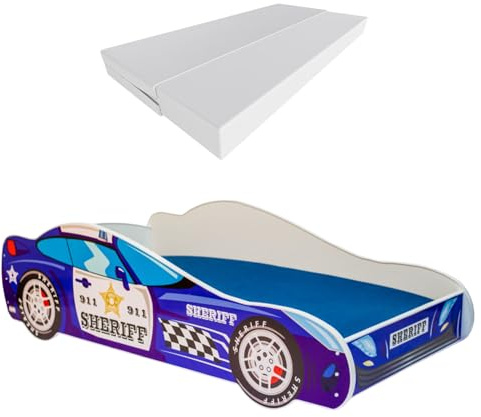 KOBI Cama Infantil Carro anticaida | Policía del alguacil | 160x80cm | Cama Juvenil con colchón | Cunas Niños Niñas | Cama Individual Cama para niños Cama de Coche