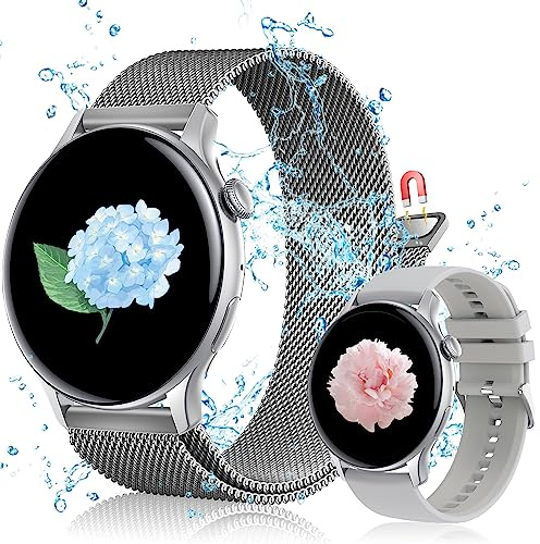 JANOLTY Smartwatch Damen Herren,Fitnessuhr Tracker mit | 2.01 HD Touchscreen | Telefonfunktion (Silber)