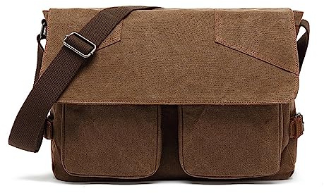 FANDARE Leinwand Umhängetasche für Herren Schultertasche Männer Hängetasche Damen Handytasche Arbeitstasche passend für 15,6 Zoll Tablet Zum Umhängen Alltag Freizeit Arbeit Büro Messenger BagBraun