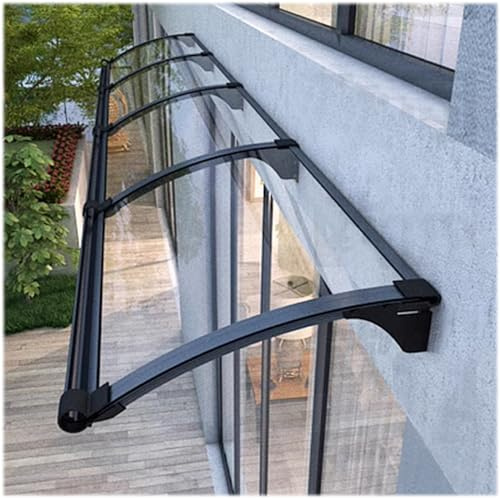 Zlovne Auvent de Porte Aluminium,Marquise de Porte d’Entrée en Polycarbonate Transparent,Auvent Marquise d'Entrée de Bloc UV de 99,99%,Terrasse Toit Abri Banne Protection (45x250cm/18 x98)