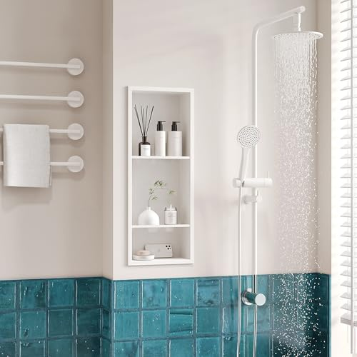 Neodrain Wandnische Dusche Edelstahl Dreifach-Duschnische Wandnische mit Regal Lagerung für Badezimmer 75x30 cm, Weiß