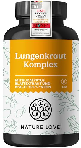 NATURE LOVE® Lungenkraut Komplex - 120 Kapseln - 300 mg reiner Extrakt pro Tagesdosis - Lungwort mit Eukalyptusblättern, NAC, Vitamin B2 & Vitamin C - vegan - in Deutschland produziert