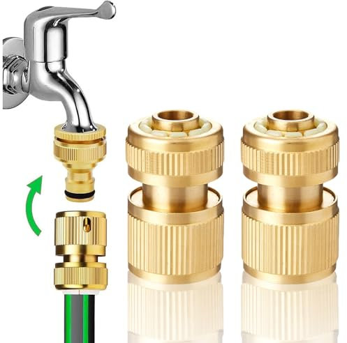 Uni-Fine 2 Pezzi Connettore Rapido in Ottone 1/2 Pollici per Tubo da Giardino - Kit di Collegamento per Cucina, Giardino Esterno e Strumenti