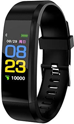 Pulsera Fitness Tracker con Ritmo Cardíaco Presión Sanguínea Pulsera Inteligente Rastreador de Actividad y sueño Reloj Inteligente Impermeable Pulsera Bluetooth para Mujeres Hombres (Negro)