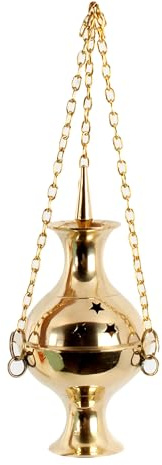 Brass Hanging Incense Burner Censer for Charcoal & Resin, Antique Brass Finish, 6.5 Inch High