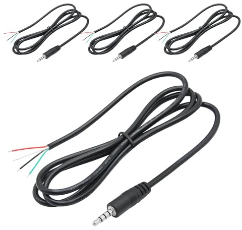 Lot de 4 câbles audio mâles 3,5 mm vers câble nu, 1 m/3 FT, TRRS 4 pôles 1/8 3,5 mm mâle 3,5 mm Câble audio stéréo de rechange pour prise jack casque microphone câble audio réparation