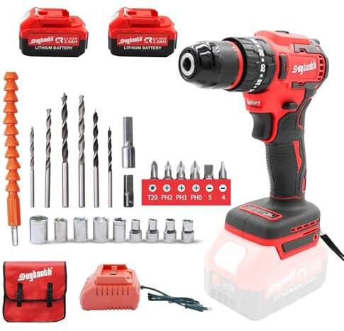 DOGTOOTH 21V Cordless Drill Driver - Electric Screwdriver Set with 2 Batteries and Charger, Variable Speed Trigger，Brushless Motor Build-in LED，for DIYers and Handymen, Home Repair, Light Drilling
