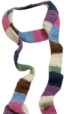 HUAJINGKEJI Damen Schal bunt gestreift Wolle warm Farbkontrast lange schmale Schals Wurst dünner Schal Winter Halstuch, Serie, Length: about 170-180CM