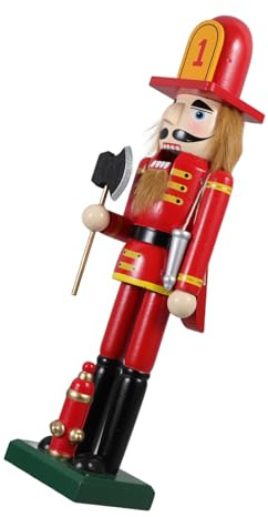 Ciieeo Unique Nutcracker Christmas Decorations 38cm Tall Fireman Nutcracker Soldier Handmade Wooden Christmas