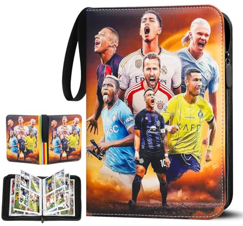 Sammelalbum Fußball Karten, 4 Taschen 50 Pcs Seite Sammelkarten Album für bis zu 400 Karten, Karten Ordner Heft mit Reißverschluss zum Sammeln und Tauschen, Geschenk für Kinder Jungen Mädche