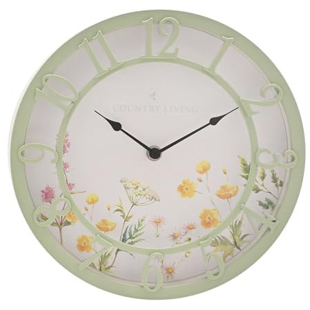 Country Living Horloge d'extérieur Motif floral sauge Pour l'intérieur et le jardin Décoration d'intérieur et de jardin Décoration d'intérieur sur le thème du printemps et de la campagne – Conçue pour