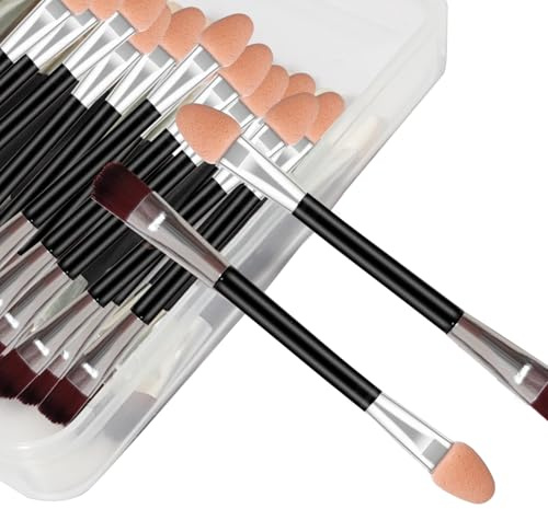 Neuorge 30pcs Eyeshadow Applicators Disposable Dual Sides Makeup Brush, 2 in 1 Eyeshadow Brush with Soft Sponge Head Eye Makeup Cosmetic Tool with Box for Women Lady(2.95inch, Black)