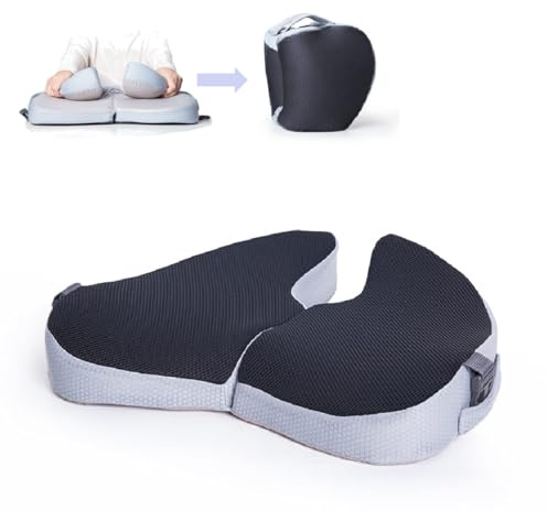 Foldable Travel Car Seat Cushion,Collapsible Memory Foam Ergonomic Coccyx Cushion for Tailbone Pain,Sciatica & Hemorrhoid,Portable Seat Pads for Airplane Seats,gaming,Desk Chair & Wheelchair (Black)