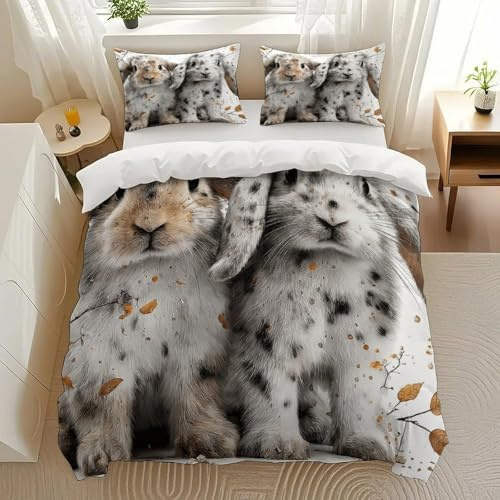 Kjdfhk Bunny Duo Bedding Comforter Sets Bedding Set 3 Pieces (1 Duvet Cover 2 Pillowcases) with Zipper Closure Lightweight