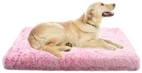 ADUODAO Orthopädisches Hundesofa, Plüsch-Hundematte mit rutschfester Unterseite, Anti-Angst, weich, waschbar, rechteckig, Welpenbett mit abnehmbarem Bezug (50 x 40 x 5 cm, Rosa)