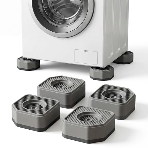 Vninkul 4 Pièces Patin Antivibration Machine a Laver, Hauteur 4 cm, Pied Antidérapant pour Machine à Laver, Rehausseur Cuisiniere Anti-Bruit pour Séchoir, Frigo, Lave-Linge, Lave-Vaisselle (Gris)