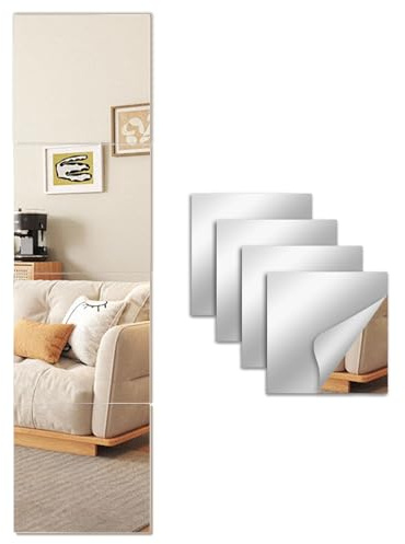 yarnuwa Glass Full Length Wall Mirror Tiles,14x12 inch-4PCS Frameless Body Tiles for Bedroom,Home Gym,Door