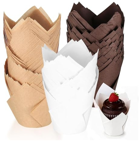 200 stycken tulpanformade muffinsformar – premium papperscupcakeformar för bröllop, födelsedag och kommunion