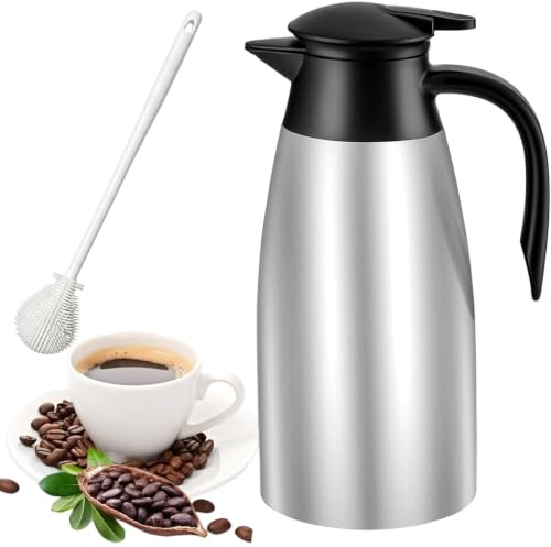 2L Thermal Coffee Jug, Insulated Coffee Carafe Pot,Insulated Stainless Steel Coffee Carafe Double Walled Vacuum Thermal Pot Flask for Hot & Cold Drink, Tea, Milk, Water (Silver)