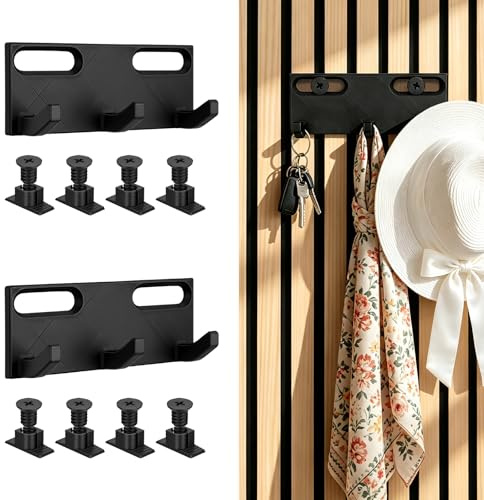 Hysagtek 2 Stück Haken für Akustikpaneele - Zubehör Akustikpaneele Ohne Bohren mit 8 Schrauben, Schwarze Kleiderhaken 3D-Druck, für Wohnzimmer, Flur, Badezimmer