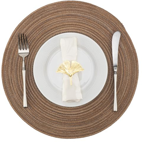 TAMATESIN Runde Platzsets 6er Set, Geflochtene Tischsets aus Baumwolle in Braun, Abwaschbar & Hitzebeständig, rutschfest, Ø 38 cm, Platzdeckchen für Küche & Esstisch