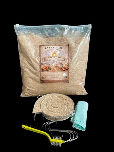 Générateur de Fumée pour Fumoir + 2kg Sciure de Hêtre 100% Naturelle + 4 Crochets + 2 Brosses + Chiffon – Kit Fumage à Froid Viande Poisson Fromage