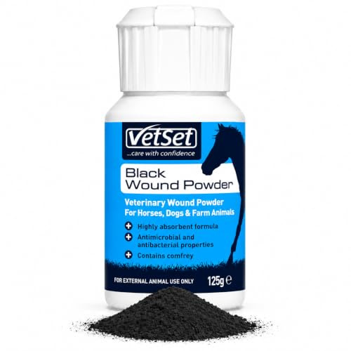 VetSet Veterinary Wound Powder for Horses & Dogs 125g Black | Traditional highly absorbent formula with antimicrobial and antibacterial properties