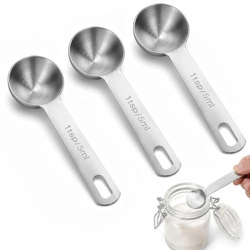 5ml Measuring Spoon, 3-Piece Stainless Steel 1 Teaspoon Scoop for Precise Cooking, Baking, Coffee, Spices and Dry Ingredients – Dishwasher Safe, Rust Resistant