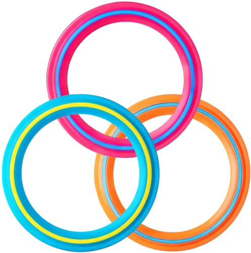 3 Pièces Anneaux Flying Ring 25 cm, Disques Volants Légers à Forme Aérodynamique, Frisbee Enfant Facile à Lancer et à Attraper, Jouet Extérieur pour Enfants, Adultes, Famille et Chien