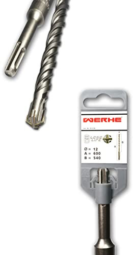 WERHE Betonbohrer SDS PLUS 12x600mm – Hammerbohrer für Beton und Ziegel – 4-Schneiden