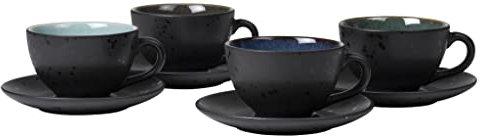 BITZ Taza con platillo de 10 x 6 cm de diámetro, 24 cl, 4 unidades surtidas